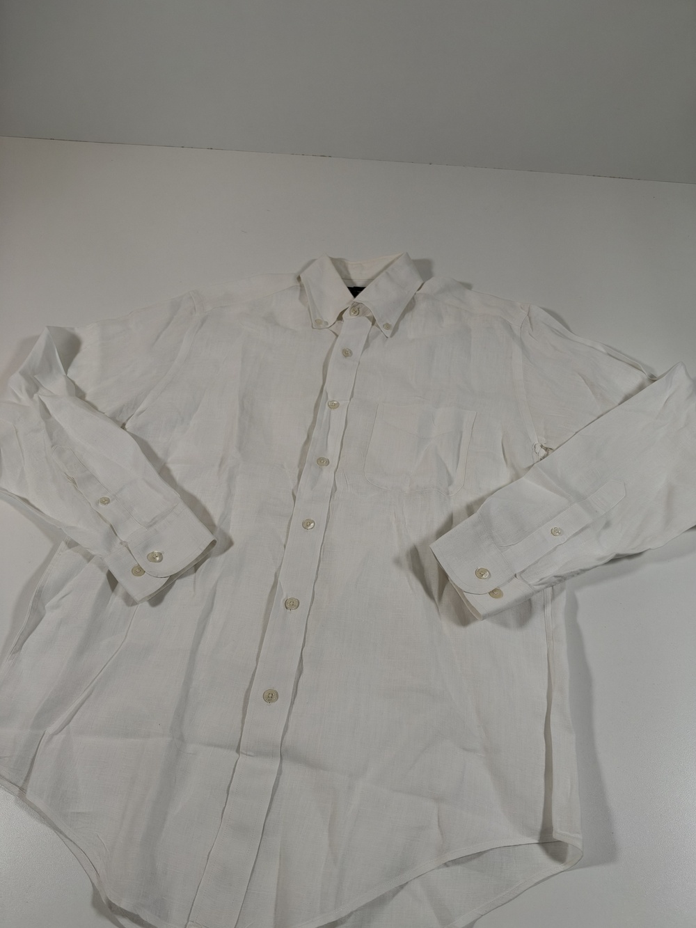 Brooks Brothers Irish Linen Shirt Mens S White Solid Button Down L/S Hong Kong